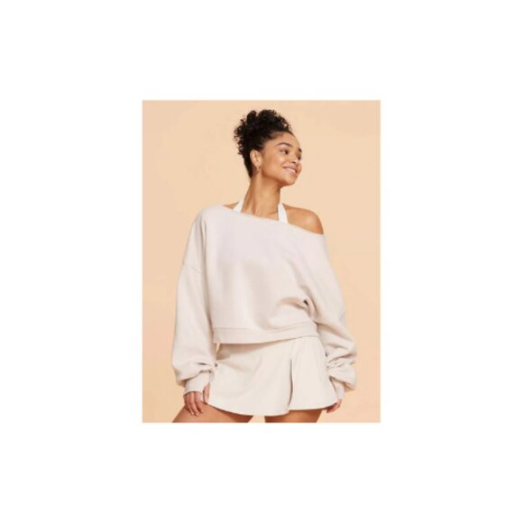 Blogilates Dance Studio Off the Shoulder Sweatshirt - Moonbeam - Picture 1 of 5